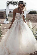 A-Line Sweetheart Sleeveless Sweep Train Tulle Wedding Dress WD295 by pgmdress