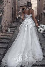 A-Line Sweetheart Sleeveless Sweep Train Tulle Wedding Dress WD295 by pgmdress