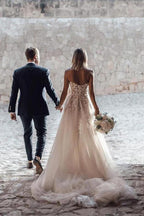 A-Line Sweetheart Sleeveless Sweep Train Tulle Wedding Dress WD295 by pgmdress
