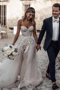A-Line Sweetheart Sleeveless Sweep Train Tulle Wedding Dress WD295 by pgmdress