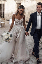 A-Line Sweetheart Sleeveless Sweep Train Tulle Wedding Dress WD295 by pgmdress