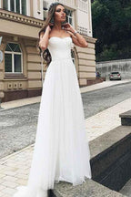 A-Line Sweetheart Sweep Train Tulle Wedding Dress with Appliques WD268 by pgmdress