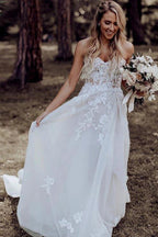 A-Line Sweetheart Sweep Train Wedding Dress with Appliques Beading WD393 by pgmdress