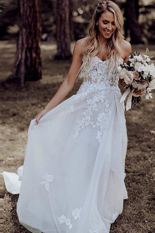 A-Linie Herzausschnitt Sweep Schleppe Brautkleid mit Applikationen Perlen WD393