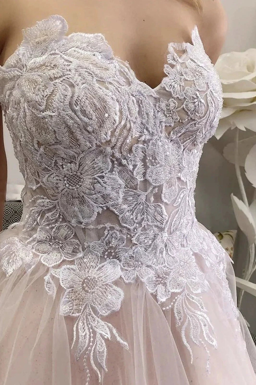 A-line Sweetheart Tulle Lace Formal Graduation Dresses Long Prom Dresses by BIZTUNNEL