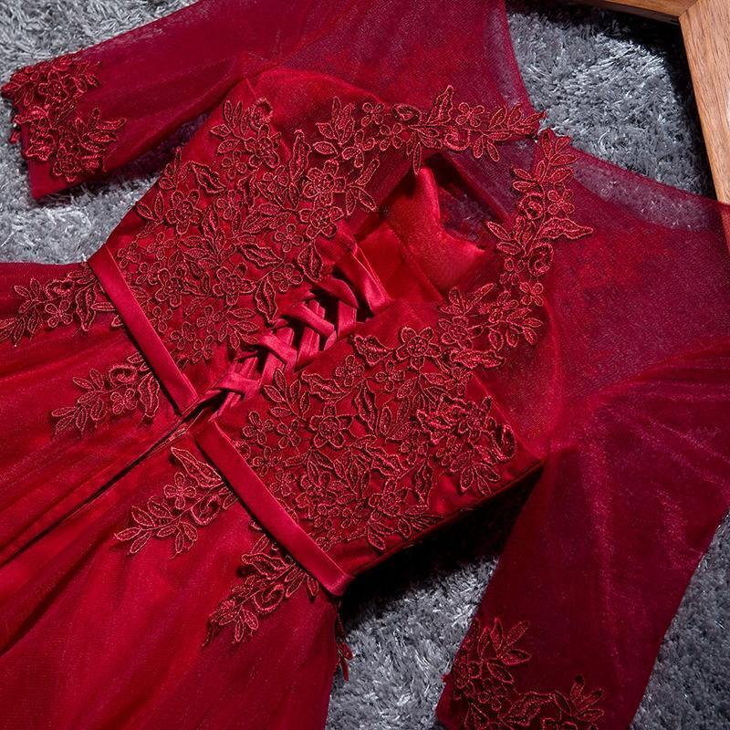 Vestidos de Regresso a Casa em Tule com Corte em A, Decote Redondo, Vermelhos, Curtos/Mini Vestidos de Baile PD049