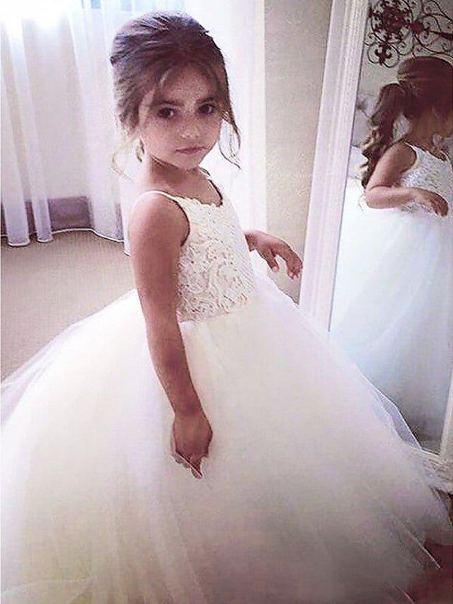 A-Line Tulle Jewel Neck Wedding First Communion Pageant Flower Girl Dresses - photo 1