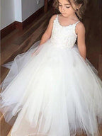 A-Line Tulle Jewel Neck Wedding First Communion Pageant Flower Girl Dresses - photo 2