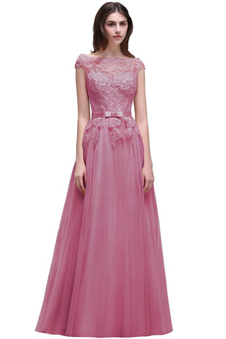 Bodenlanges A-Linien-Ballkleid mit Tüll-Spitzenapplikationen