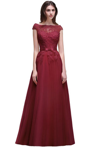 Bodenlanges A-Linien-Ballkleid mit Tüll-Spitzenapplikationen