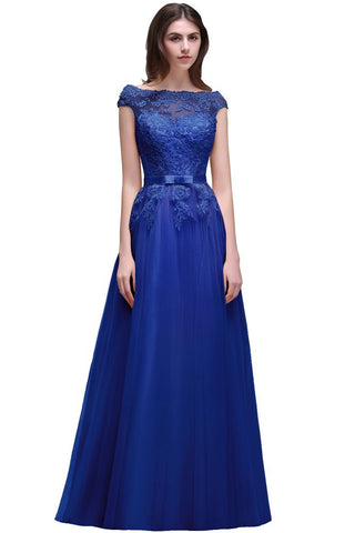 Bodenlanges A-Linien-Ballkleid mit Tüll-Spitzenapplikationen