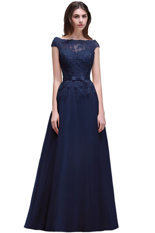 Bodenlanges A-Linien-Ballkleid mit Tüll-Spitzenapplikationen