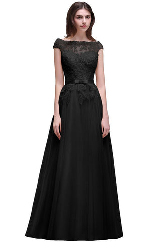 Bodenlanges A-Linien-Ballkleid mit Tüll-Spitzenapplikationen