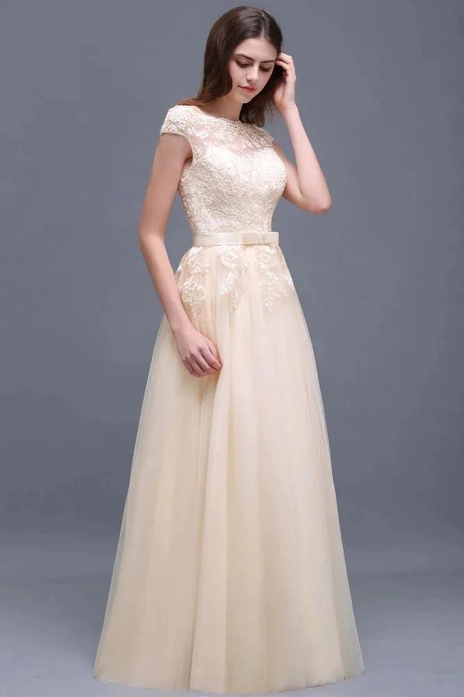 A-line Tulle Lace Appliques Floor-Length Prom Dress by misshow.com