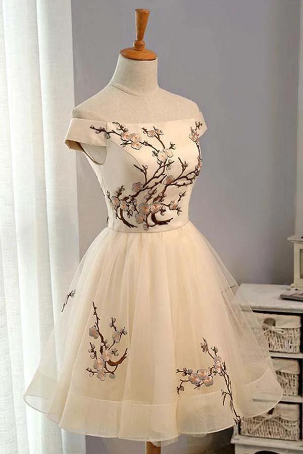 A-line Tulle Short Prom Dress Homecoming Dress With Embroidery PD130 by pgmdress