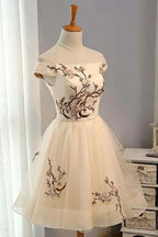 A-line Tulle Short Prom Dress Homecoming Dress With Embroidery PD130 by pgmdress