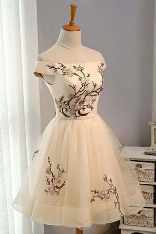 A-line Tulle Short Prom Dress Homecoming Dress With Embroidery PD130