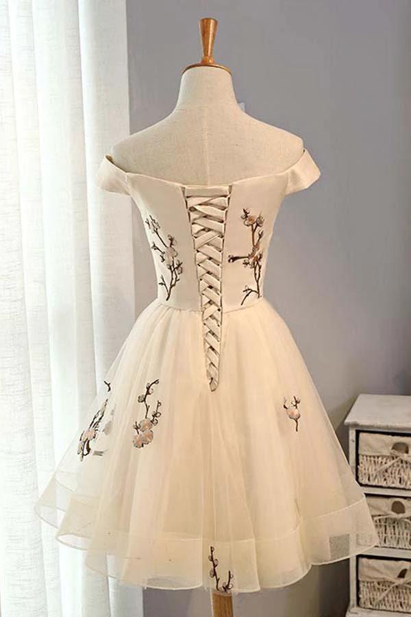 A-line Tulle Short Prom Dress Homecoming Dress With Embroidery PD130 by pgmdress