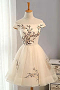 A-line Tulle Short Prom Dress Homecoming Dress With Embroidery PD130 by pgmdress