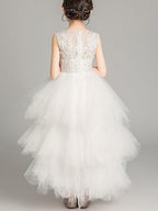 A-Line Tulle Sleeveless Jewel Neck Asymmetrical Pageant Flower Girl Dresses - photo 4