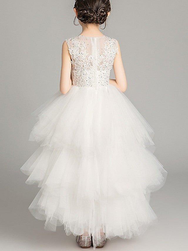 A-Line Tulle Sleeveless Jewel Neck Asymmetrical Pageant Flower Girl Dresses - photo 4