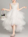 A-Line Tulle Sleeveless Jewel Neck Asymmetrical Pageant Flower Girl Dresses - photo 1