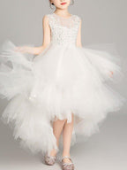 A-Line Tulle Sleeveless Jewel Neck Asymmetrical Pageant Flower Girl Dresses - photo 3