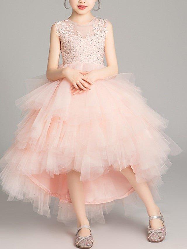 A-Line Tulle Sleeveless Jewel Neck Asymmetrical Pageant Flower Girl Dresses - photo 2