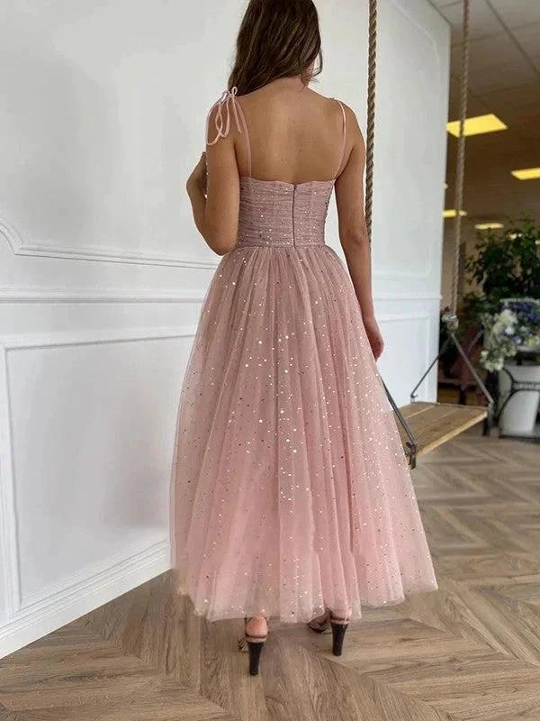 A-Line Tulle Spaghetti Straps Short Prom Dresses with Pockets by BIZTUNNEL