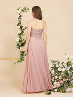 A-line V-neck Appliques Chiffon Evening Maxi Dresses Sleeveless Bridesmaid Dress by misshow.com