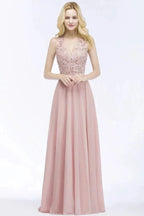 A-line V-neck Appliques Chiffon Evening Maxi Dresses Sleeveless Bridesmaid Dress by misshow.com