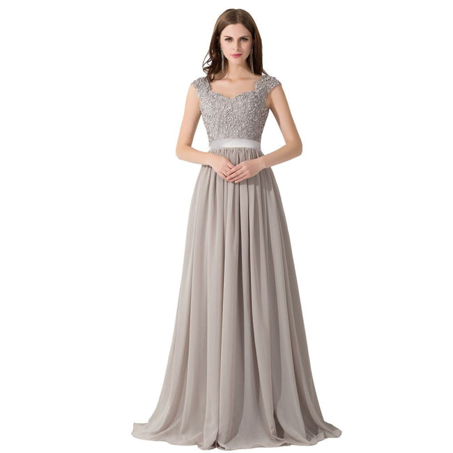A-line V Neck Chiffon Bridesmaid Dress with Appliques Main Image