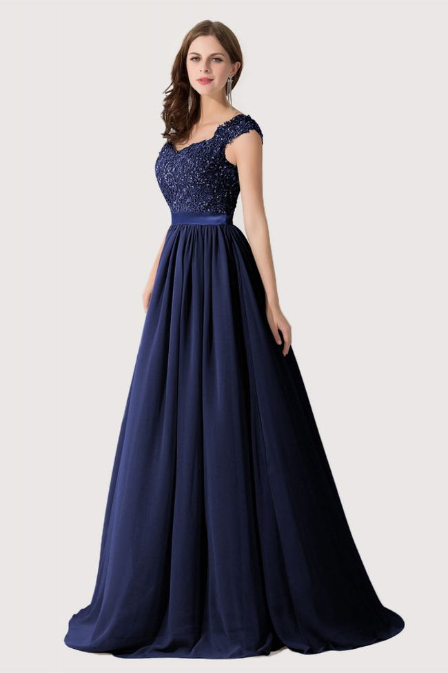 A-line V Neck Chiffon Bridesmaid Dress with Appliques Hover Image