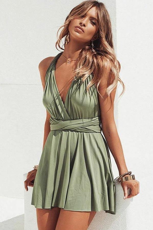 A-Line V-Neck Convertible Style Short Green Homecoming Dress PD256 by pgmdress