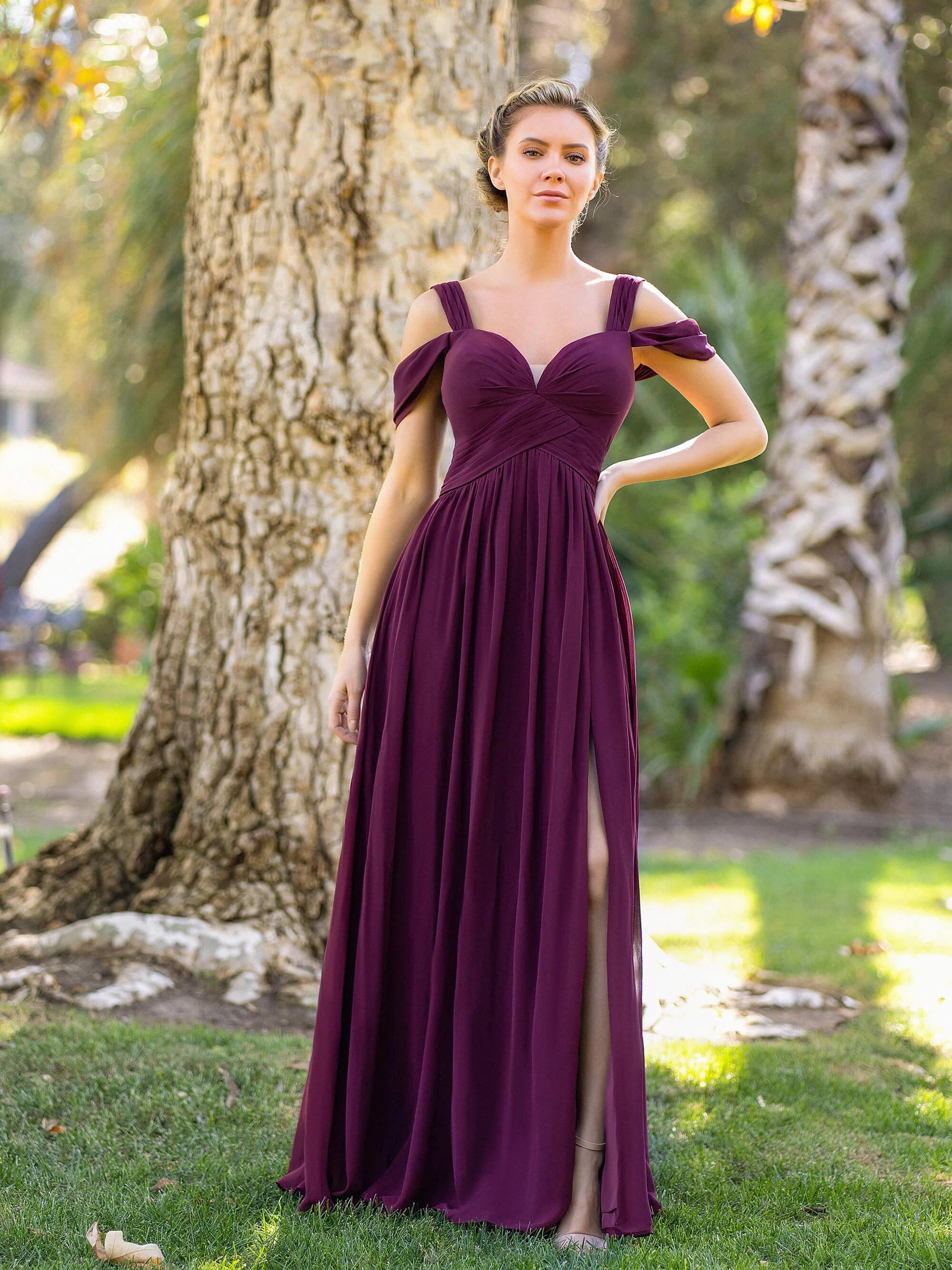 A-Line V-neck Floor-Length Chiffon Bridesmaid Dress by Anne of Brittany