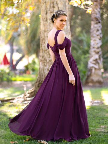 A-Linie V-Ausschnitt Bodenlanges Chiffon Brautjungfernkleid
