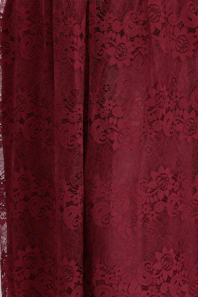 A-Line V-neck Floor Length Sleeveless Plus size Lace Burgundy Evening Dresses by misshow.com