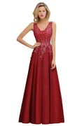 A-Line V-neck Floor-Length Tulle Sequined Prom Dresses by misshow.com