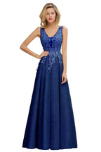 A-Line V-neck Floor-Length Tulle Sequined Prom Dresses by misshow.com