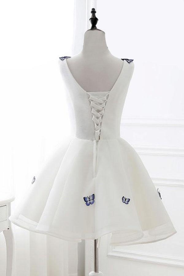 A-Line V-Neck Ivory Organza Homecoming Dress with Appliques PD138 Main Image