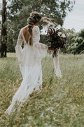 A-line V neck Long Sleeve Wedding Dress Rustic Boho Wedding Dress WD516 by pgmdress