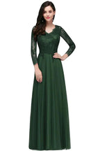 A-line V-neck Long Sleeves Lace Tulle Backless Prom Dresses by misshow.com
