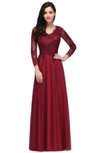 A-line V-neck Long Sleeves Lace Tulle Backless Prom Dresses by misshow.com