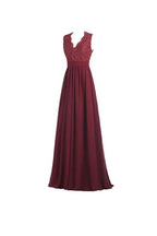 A-line V Neck Open Back Chiffon Long Evening Gown with Lace PG253 by pgmdress