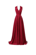 A-line V Neck Open Back Chiffon Long Evening Gown with Lace PG253 by pgmdress