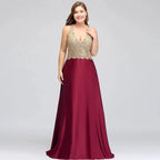 A-Line V-neck Plus size Long Sleeveless Evening Dresses with Appliques by misshow.com