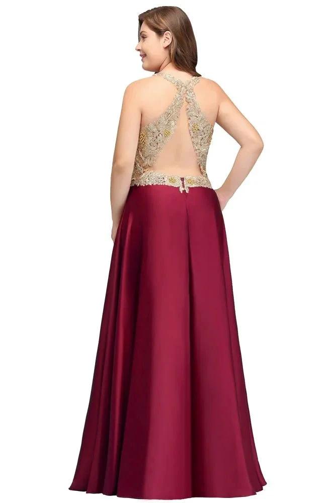 A-Line V-neck Plus size Long Sleeveless Evening Dresses with Appliques by misshow.com