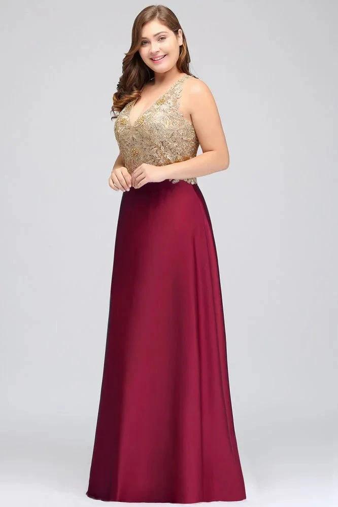 A-Line V-neck Plus size Long Sleeveless Evening Dresses with Appliques by misshow.com