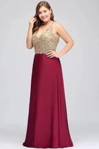 A-Line V-neck Plus size Long Sleeveless Evening Dresses with Appliques by misshow.com