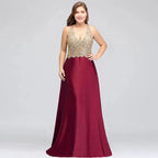 A-Line V-neck Plus size Long Sleeveless Evening Dresses with Appliques by misshow.com